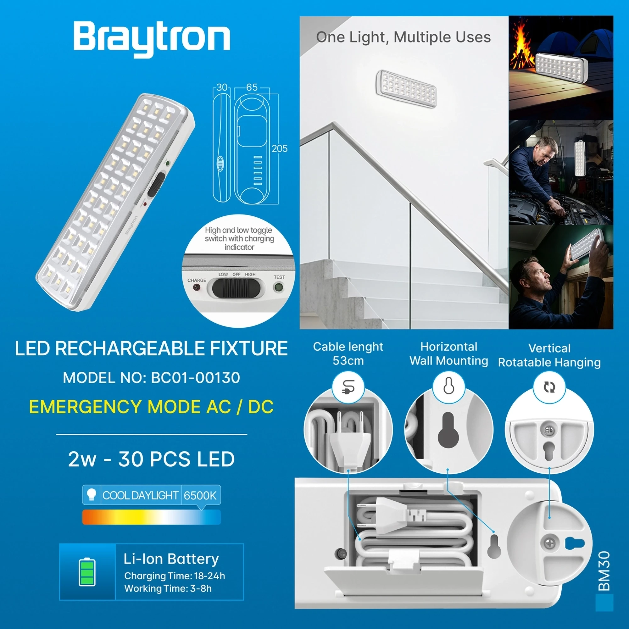 LED punjiva lampa BM30 30 LED 6500K - Слика 3