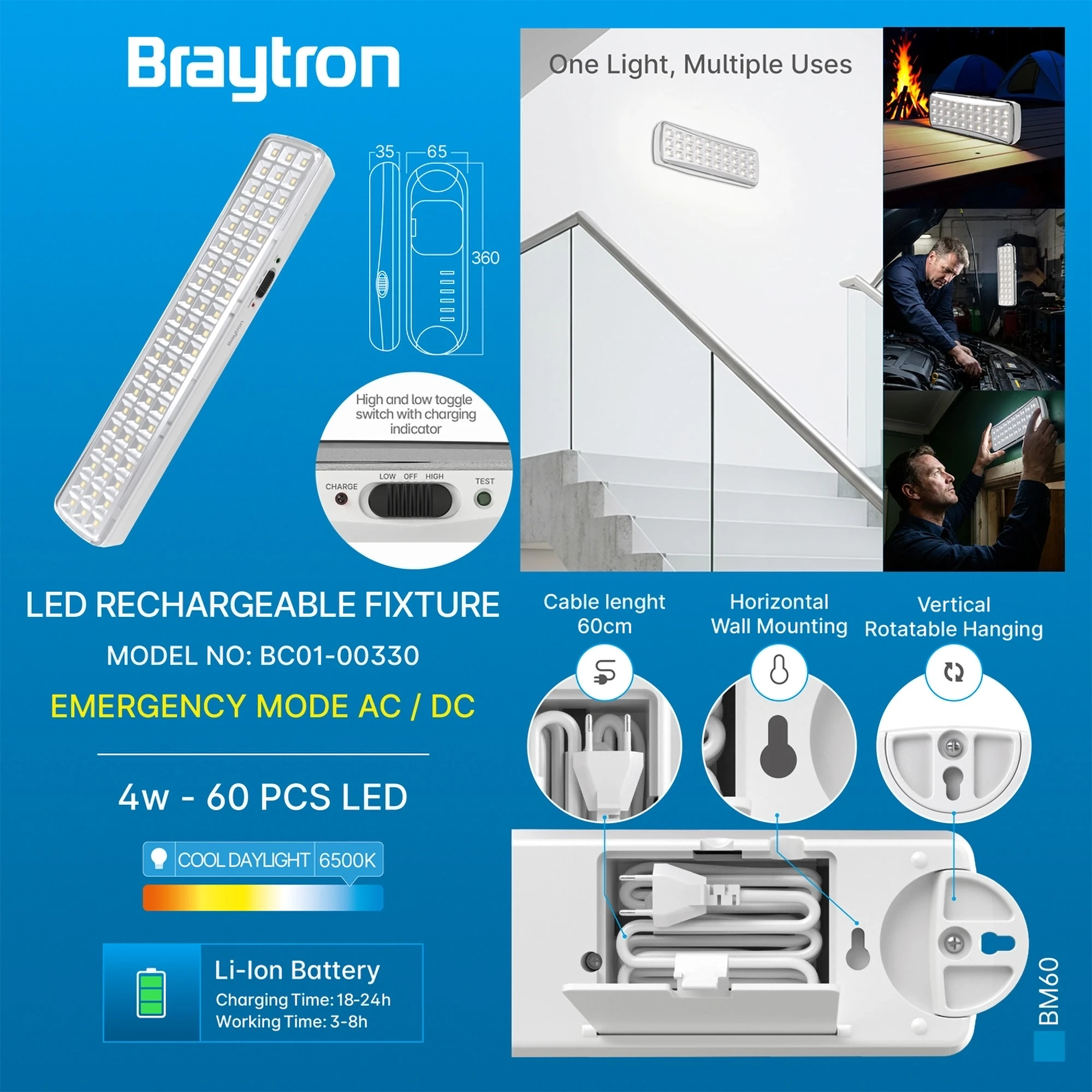 LED punjiva lampa BM60 60 LED 6500K - Слика 3