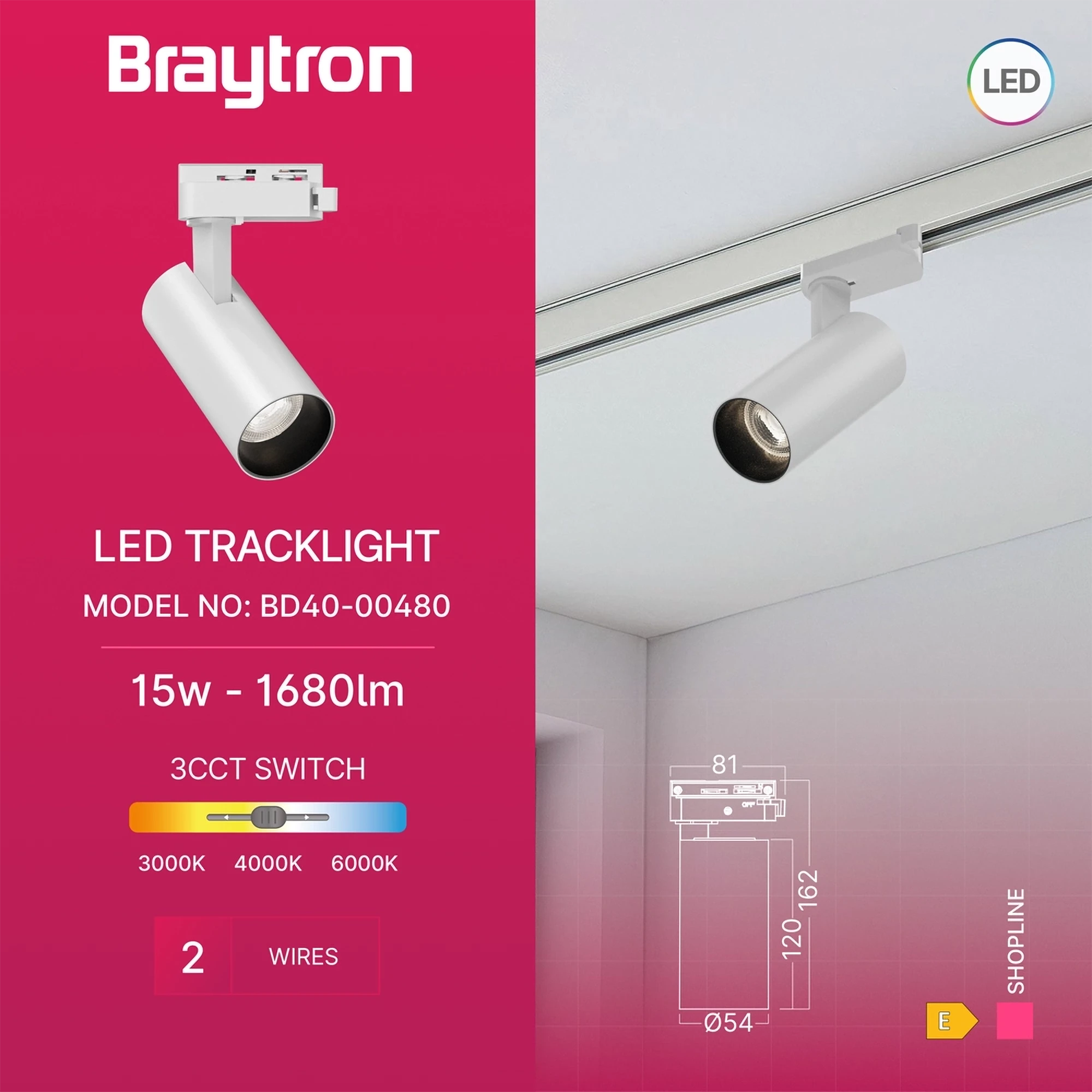 LED šinski reflektor 15W bela CCT monofazni Braytron SpotLine - Слика 3