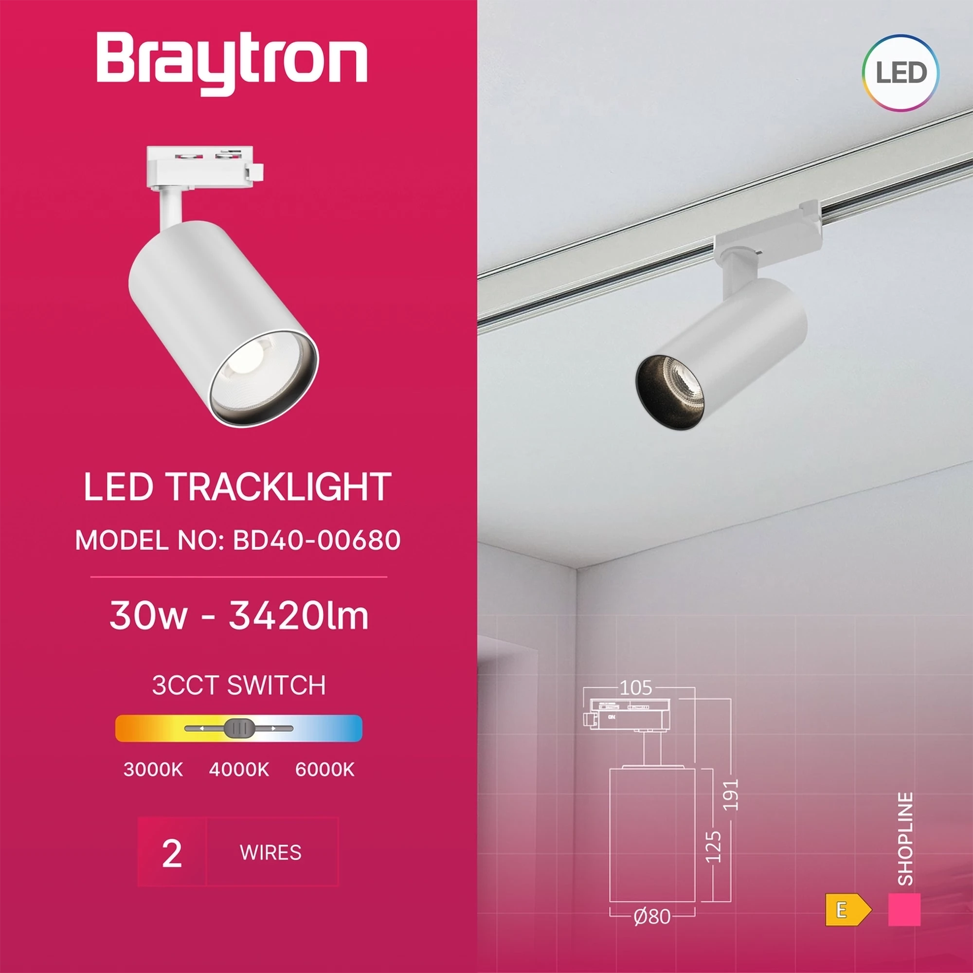LED šinski reflektor 30W bela CCT monofazni Braytron SpotLine - Слика 3