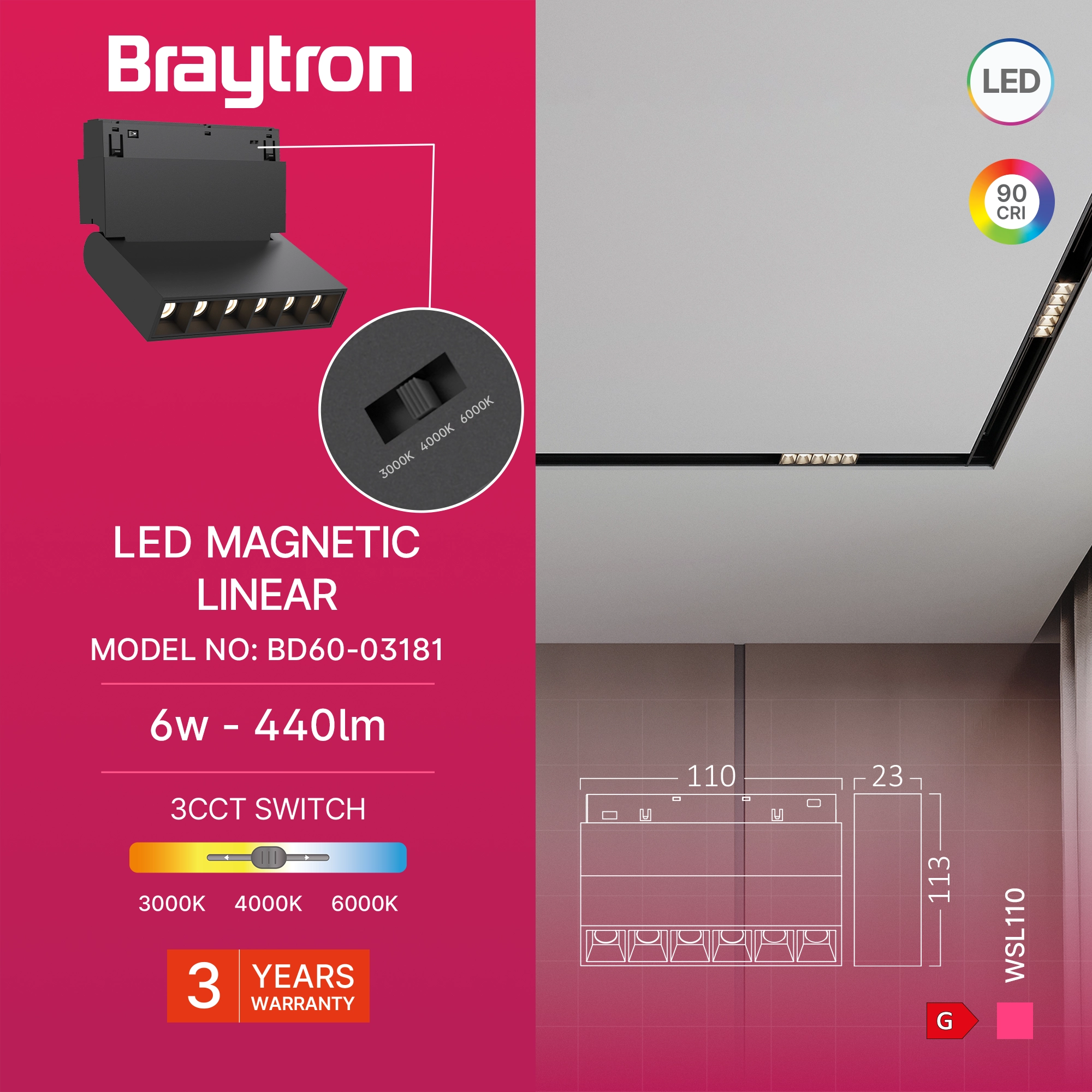 Magnetni zidni osvetljivač 6W CCT 48VDC MagLine - Слика 3