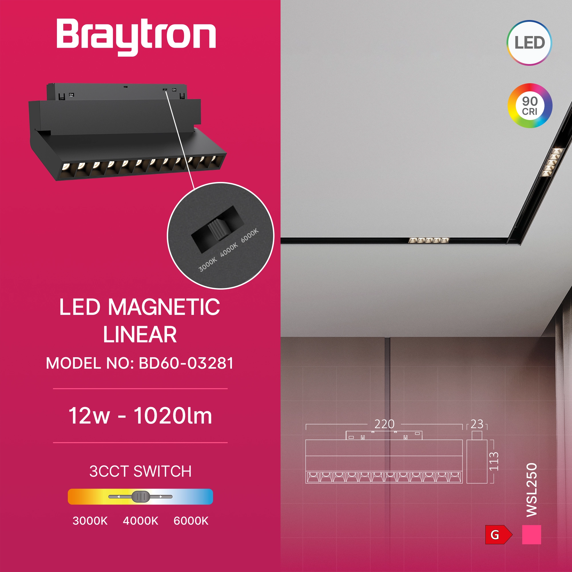 Magnetni zidni osvetljivač 12W CCT 48VDC MagLine - Слика 3