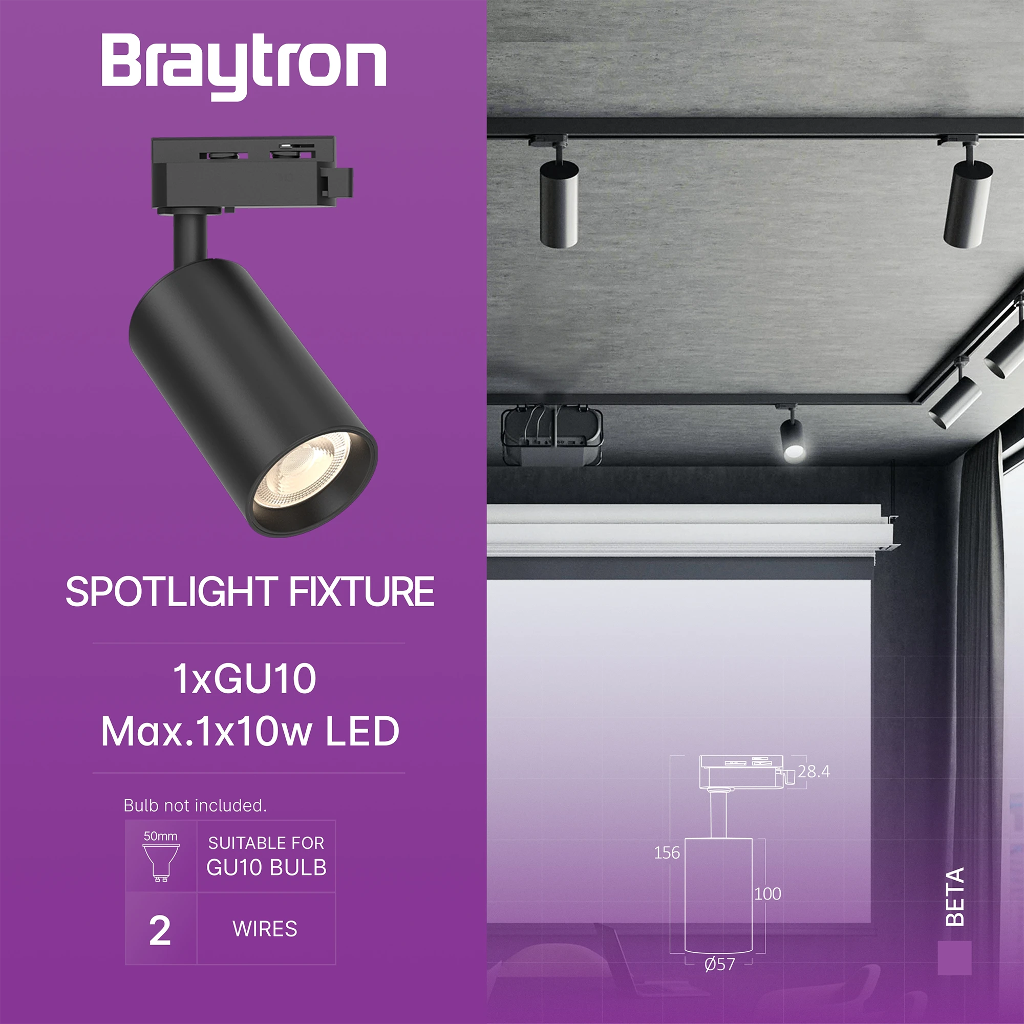 GU10 šinski reflektor monofazni crna Braytron Beta - Слика 3