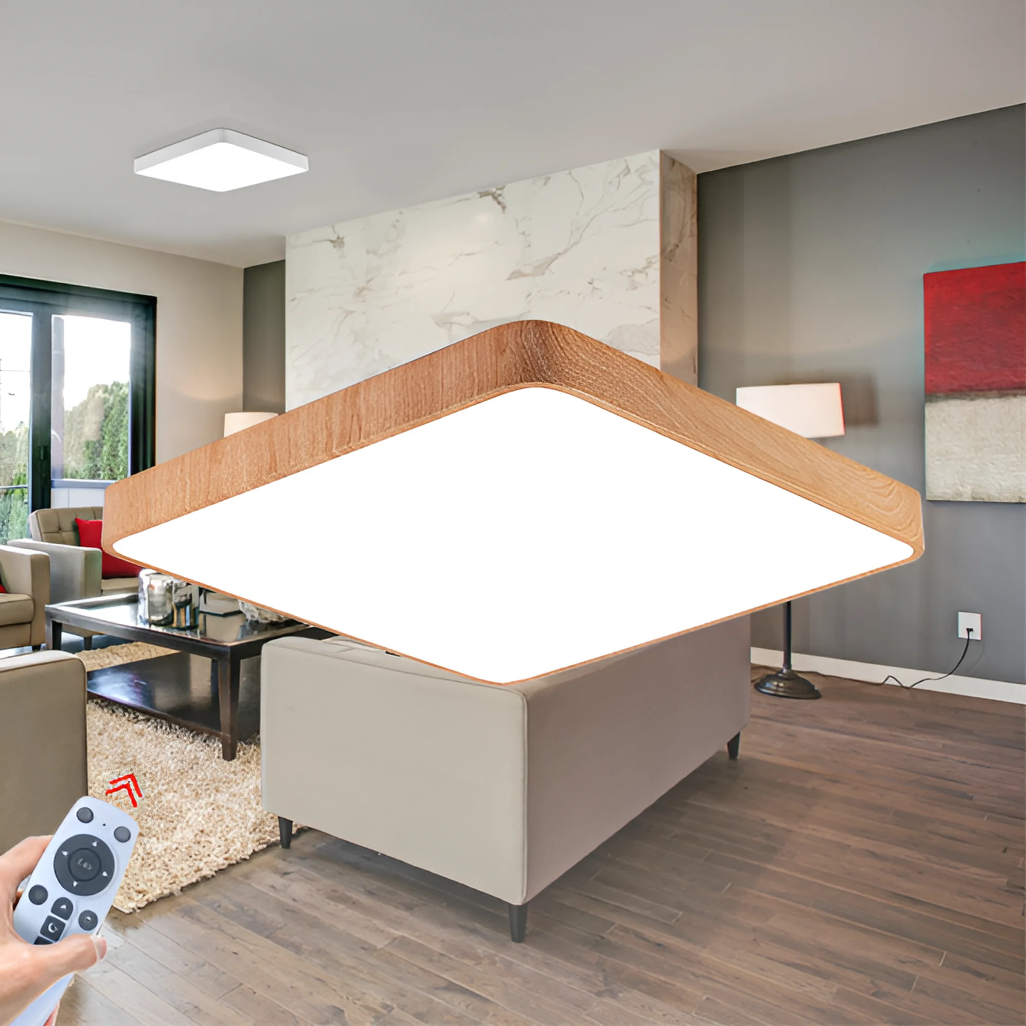 LED plafonjera kvadratna 500x500 45W CCT drvo (imitacija) sa daljinskim Braytron Blade - Слика 2