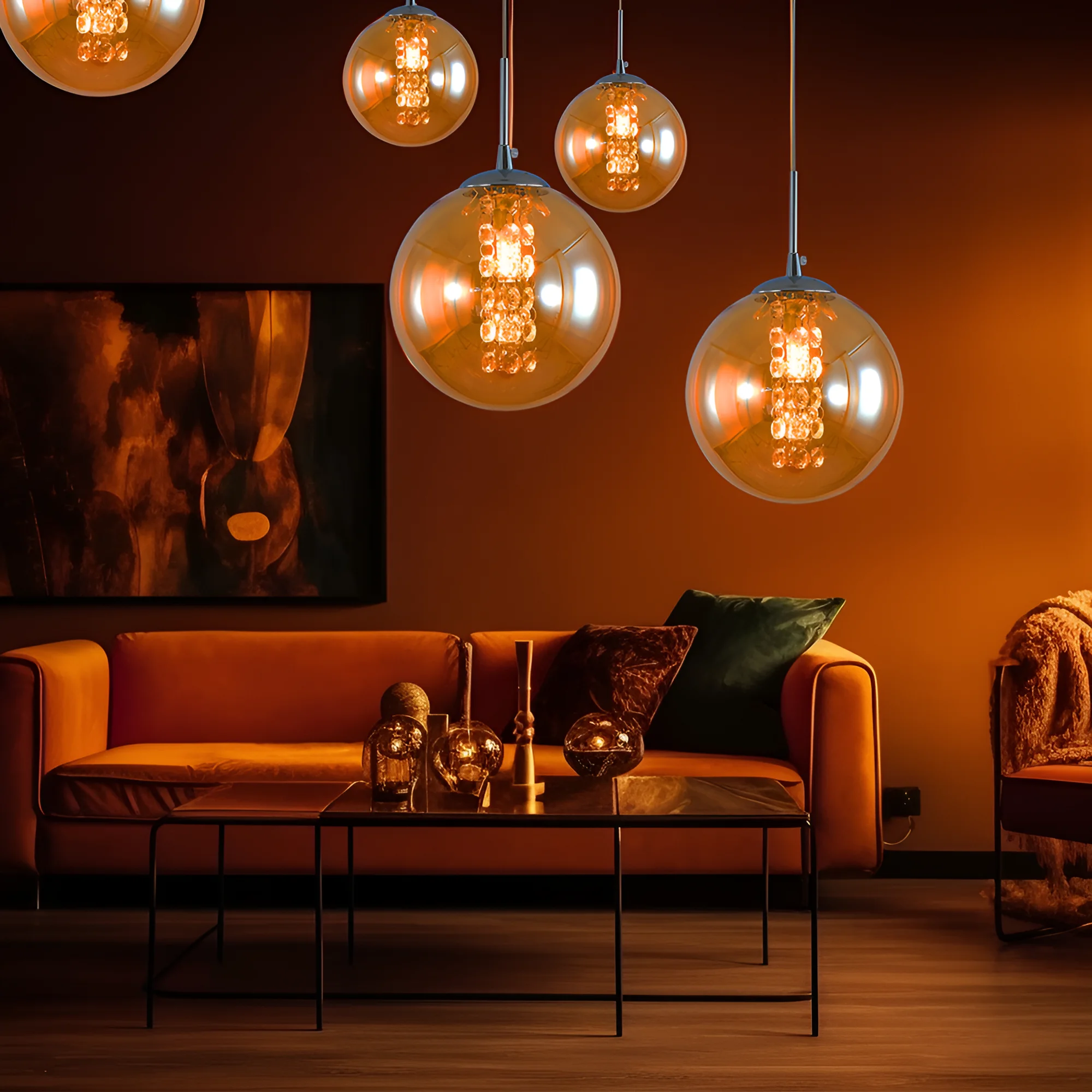 Viseća lampa 1×G9 hromirana, cilindrični abažur od ćilibarnog stakla Glass S003 - Слика 2