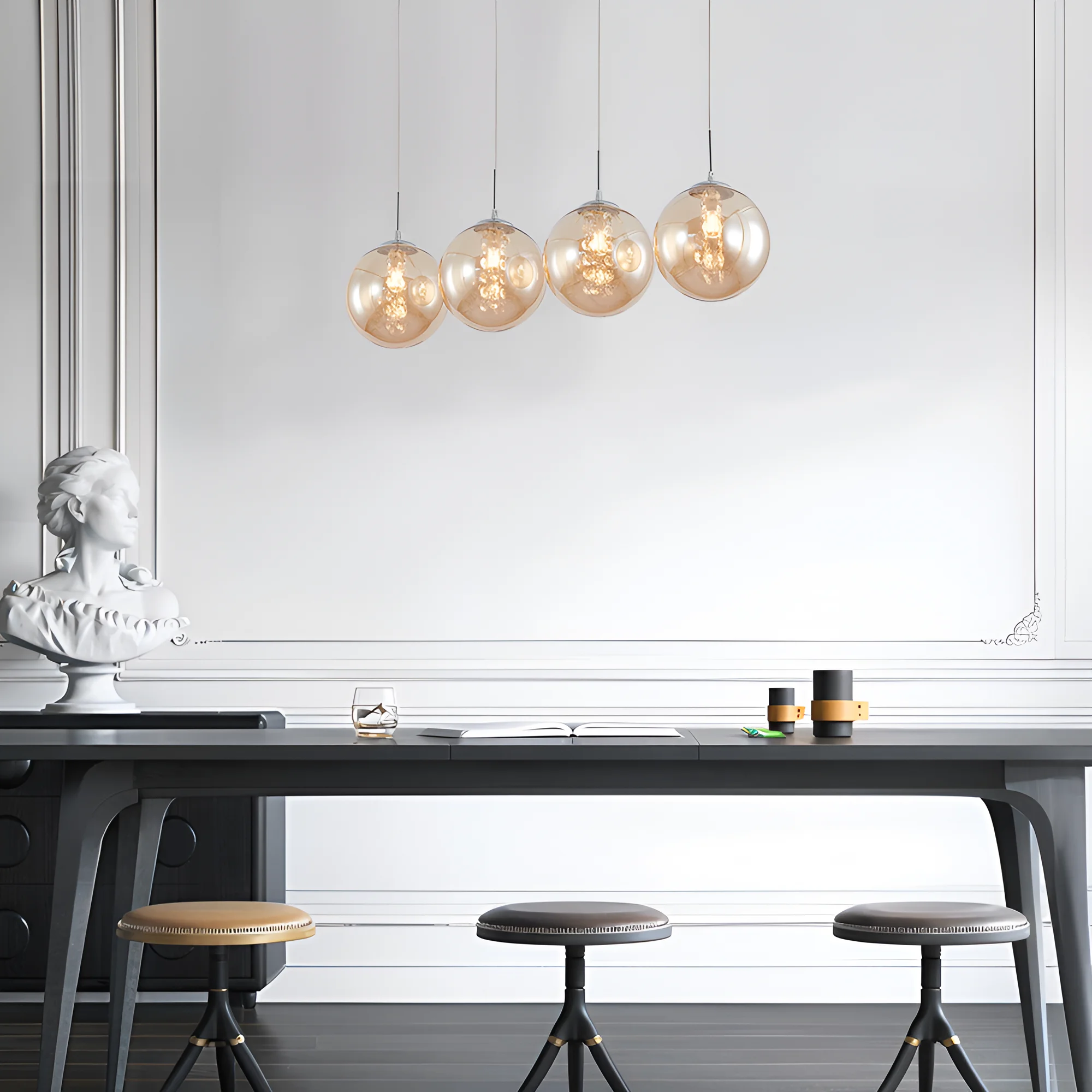 Viseća lampa 4×G9 hromirana, linearna šina sa abažurima od ćilibarnog stakla Glass S003 - Слика 2