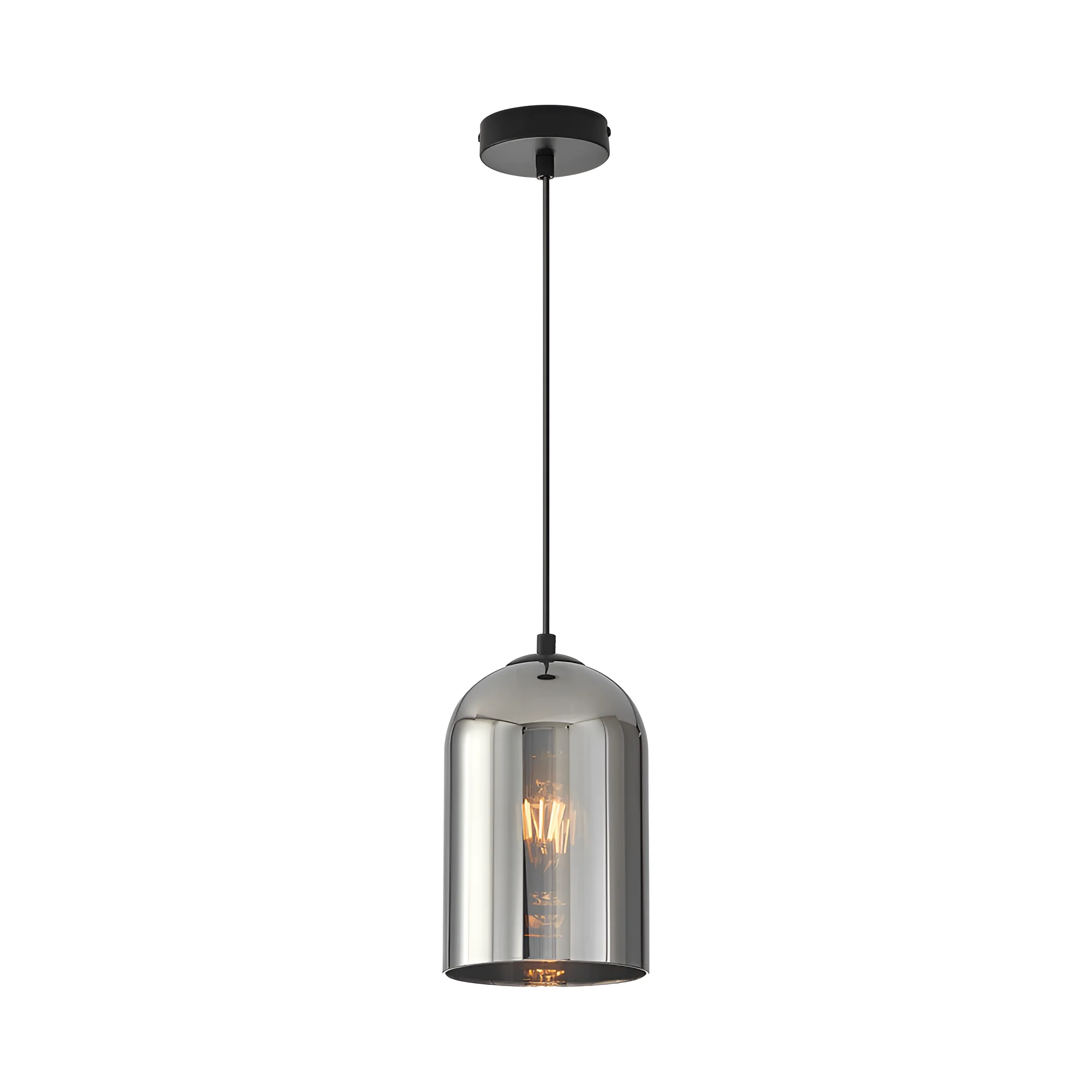 Viseća lampa 1×E27 crna, zvonasti abažur od dimljenog stakla Glass S004