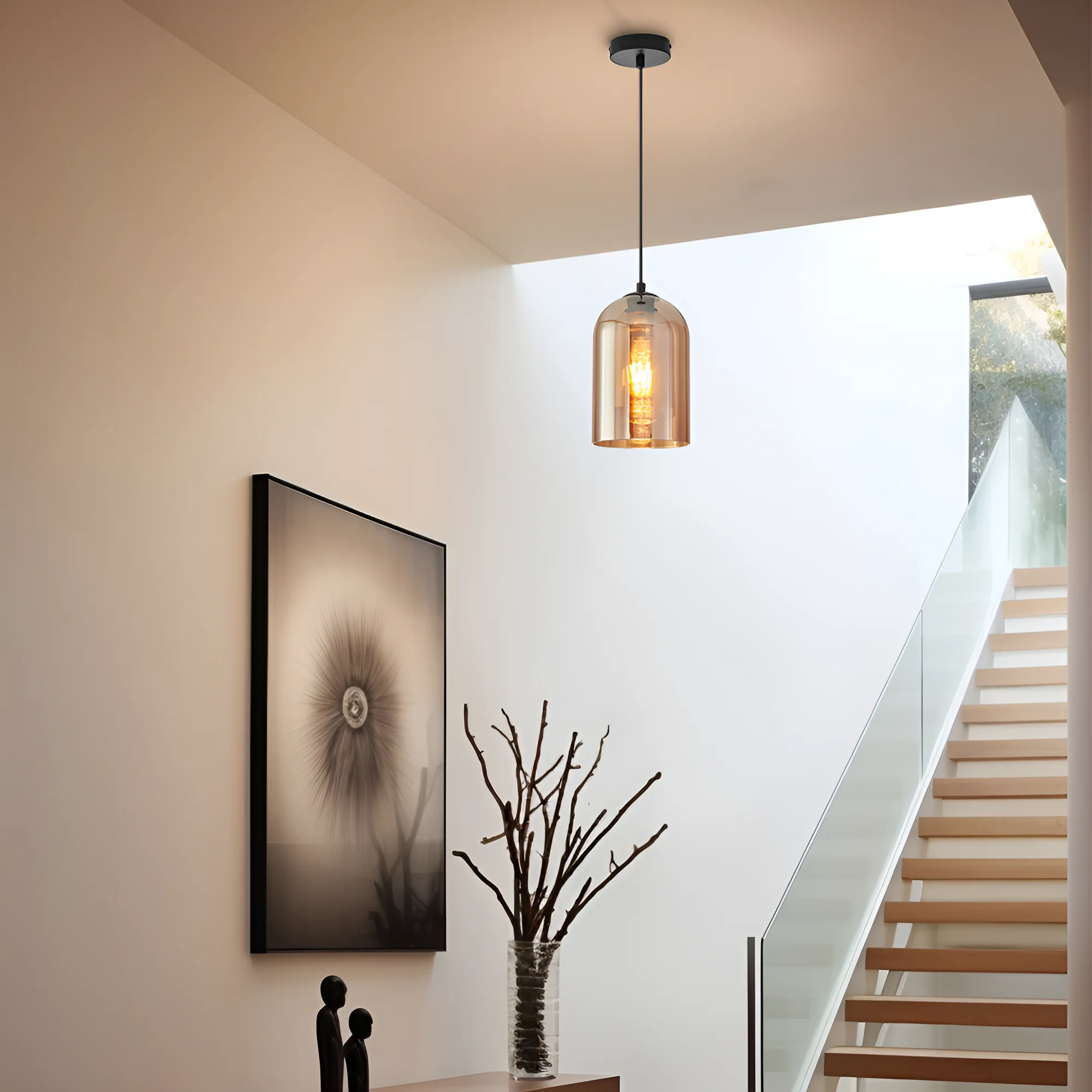 Viseća lampa 1×E27 crna, zvonasti abažur od ćilibarnog stakla Glass S004 - Слика 2
