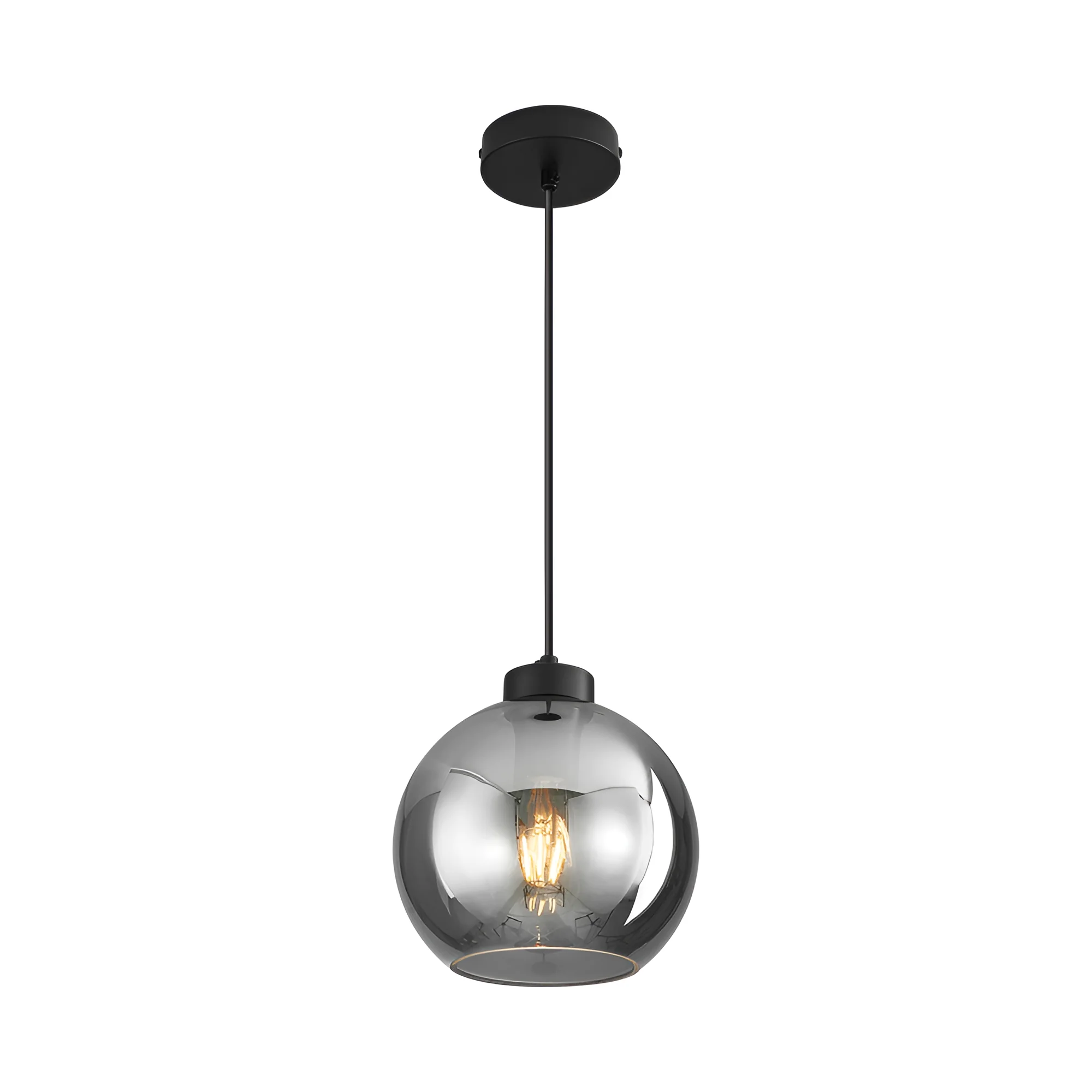 Viseća lampa 1×E27 crna, kuglasti abažur od dimljenog stakla Glass S005