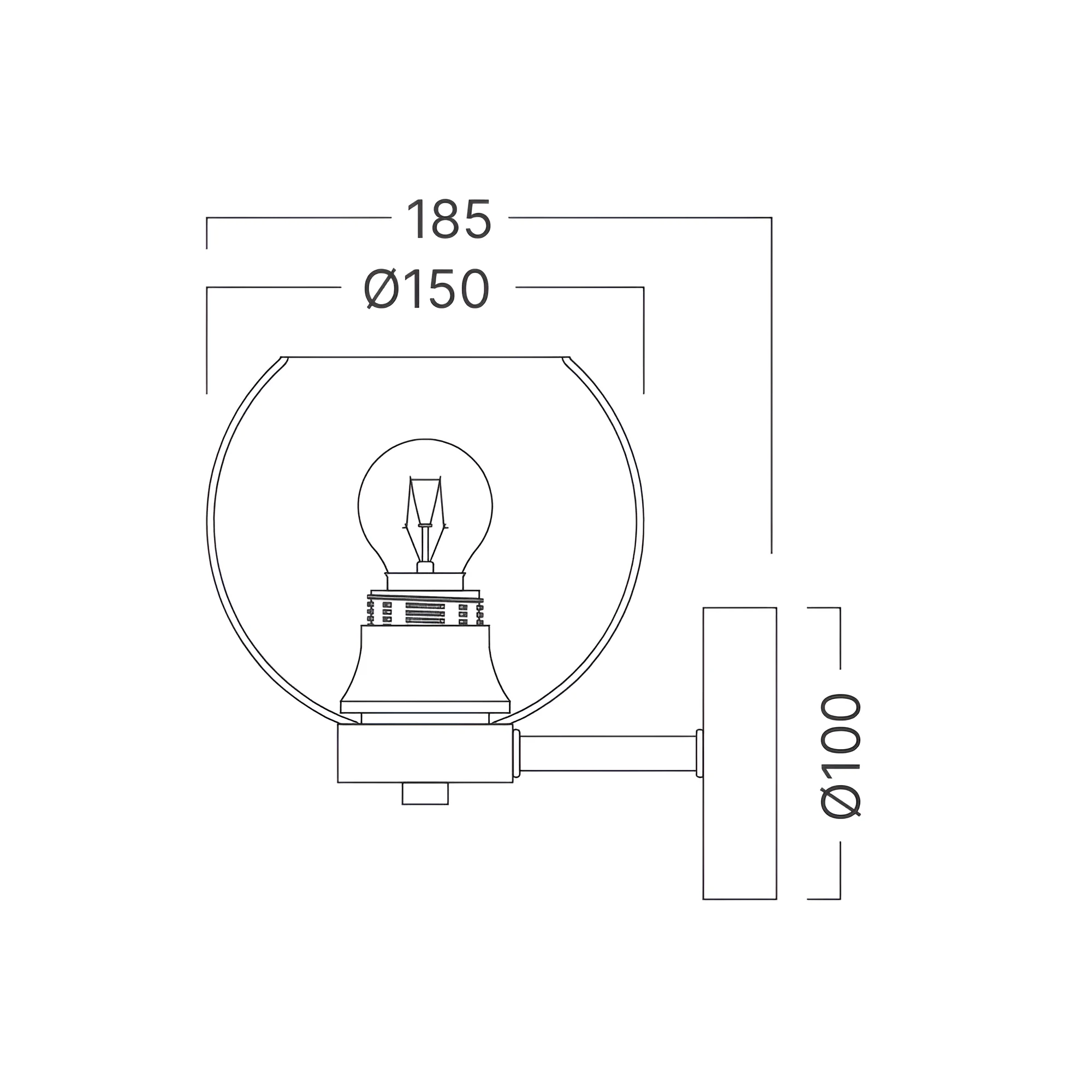 Braytron Zidna svetiljka E27 dimna kugla crna BV01-00053 - Слика 4