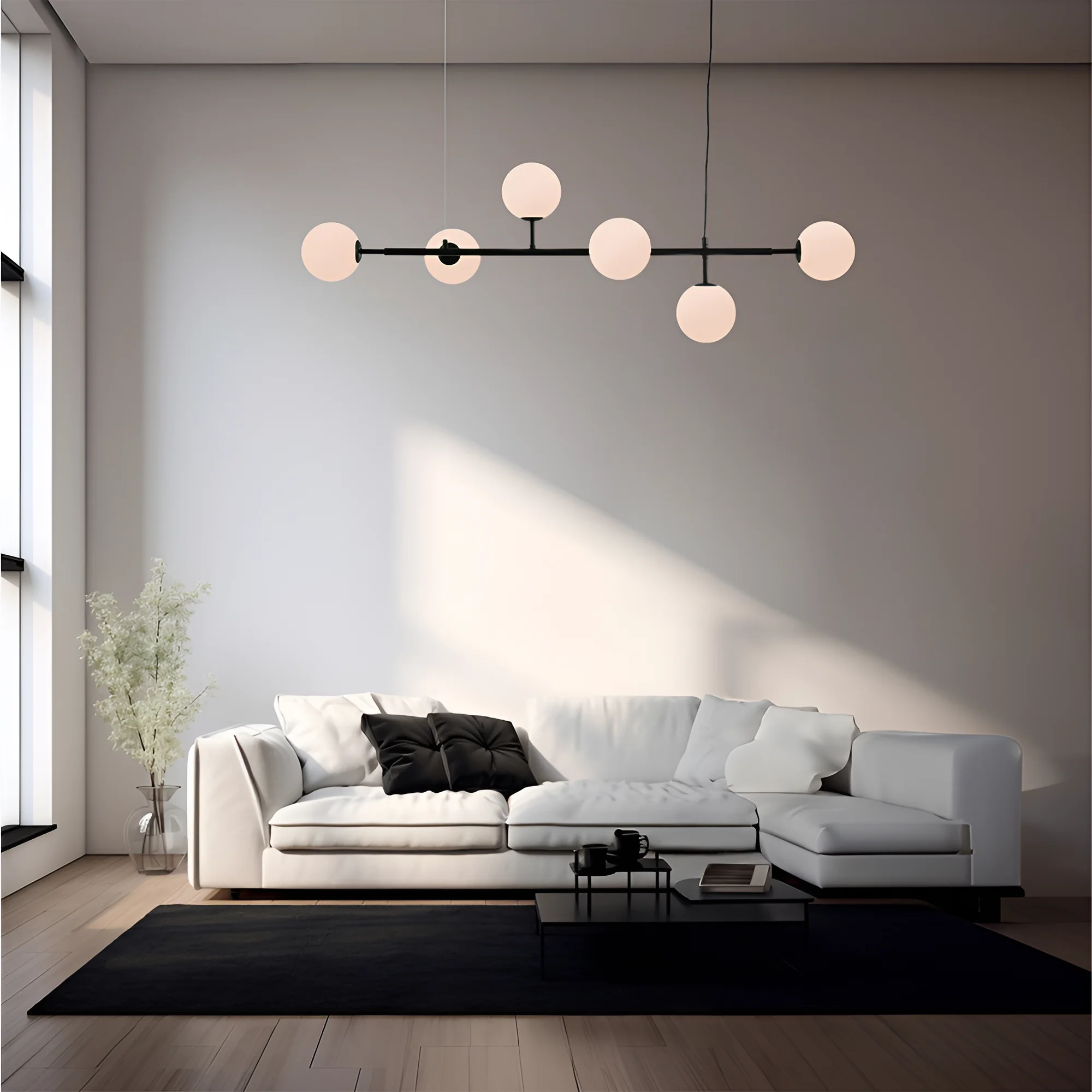 Viseća lampa sa šipkom 6×G9 sa opalnim staklenim sferama, linearna Glass S011 - Слика 2