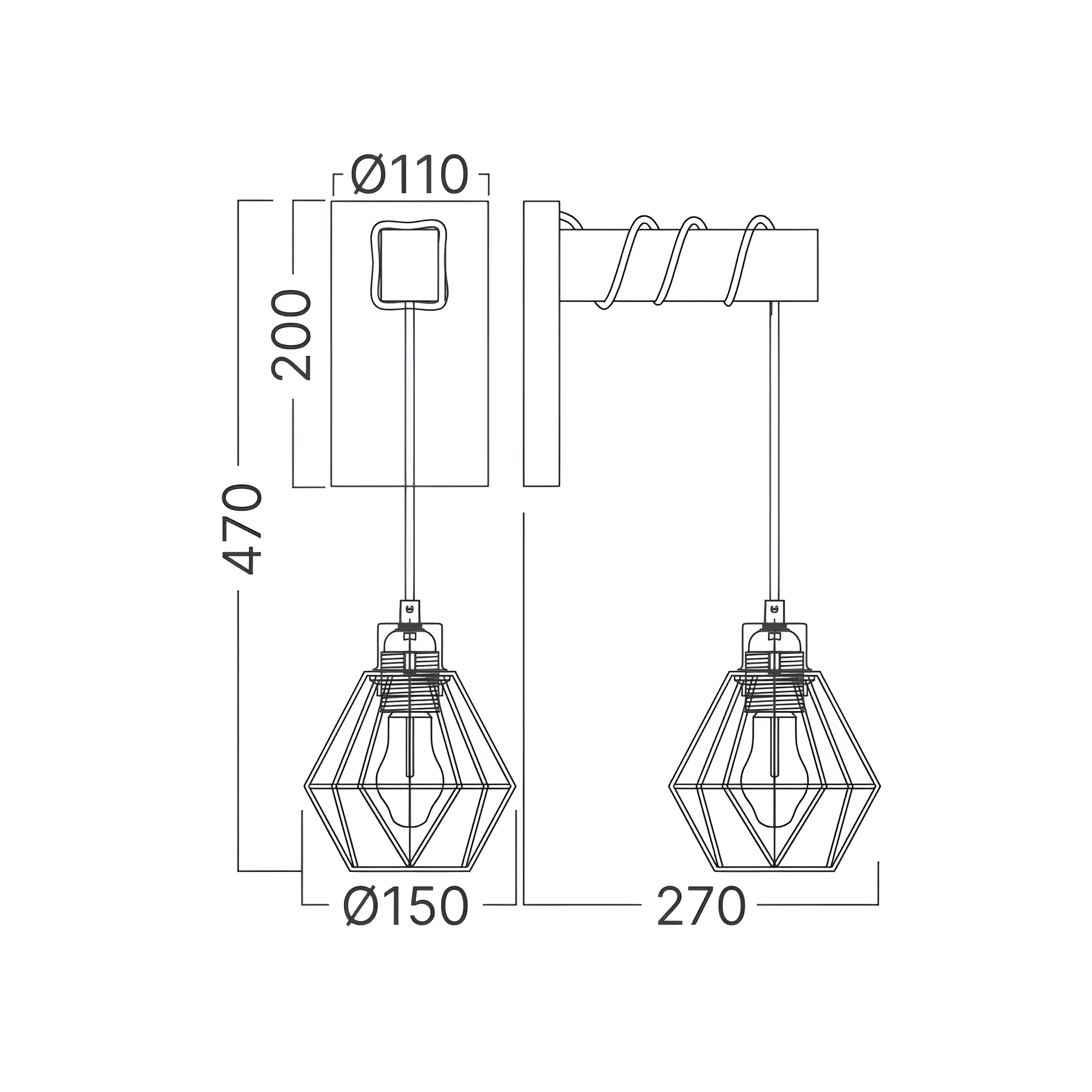 Braytron Zidna svetiljka E27 drvo i metal crna BV02-00024 - Слика 4