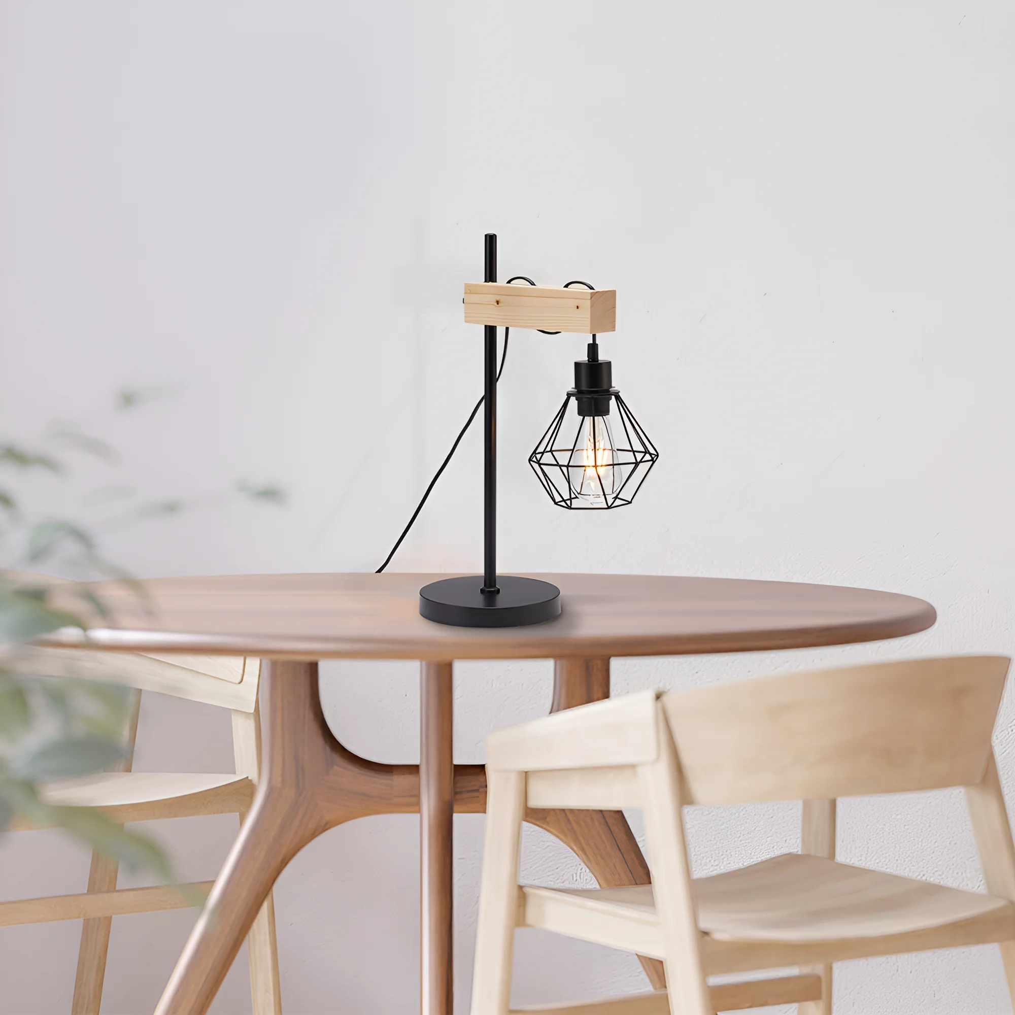 Stona lampa dijamant kavez sa drvetom Crna/Drvo grlo E27 - Слика 2