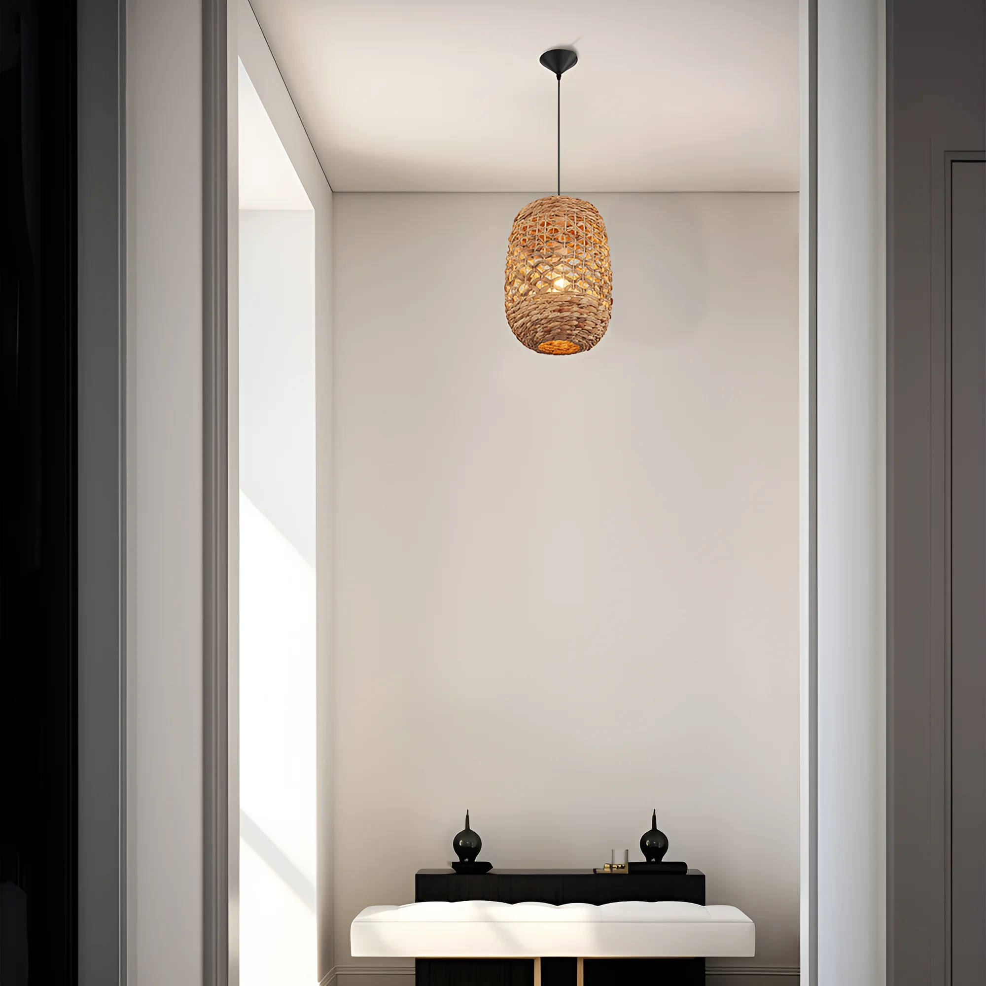 Viseća lampa 1×E27 od ratana, uski pleteni abažur serije Rattan D003 - Слика 2