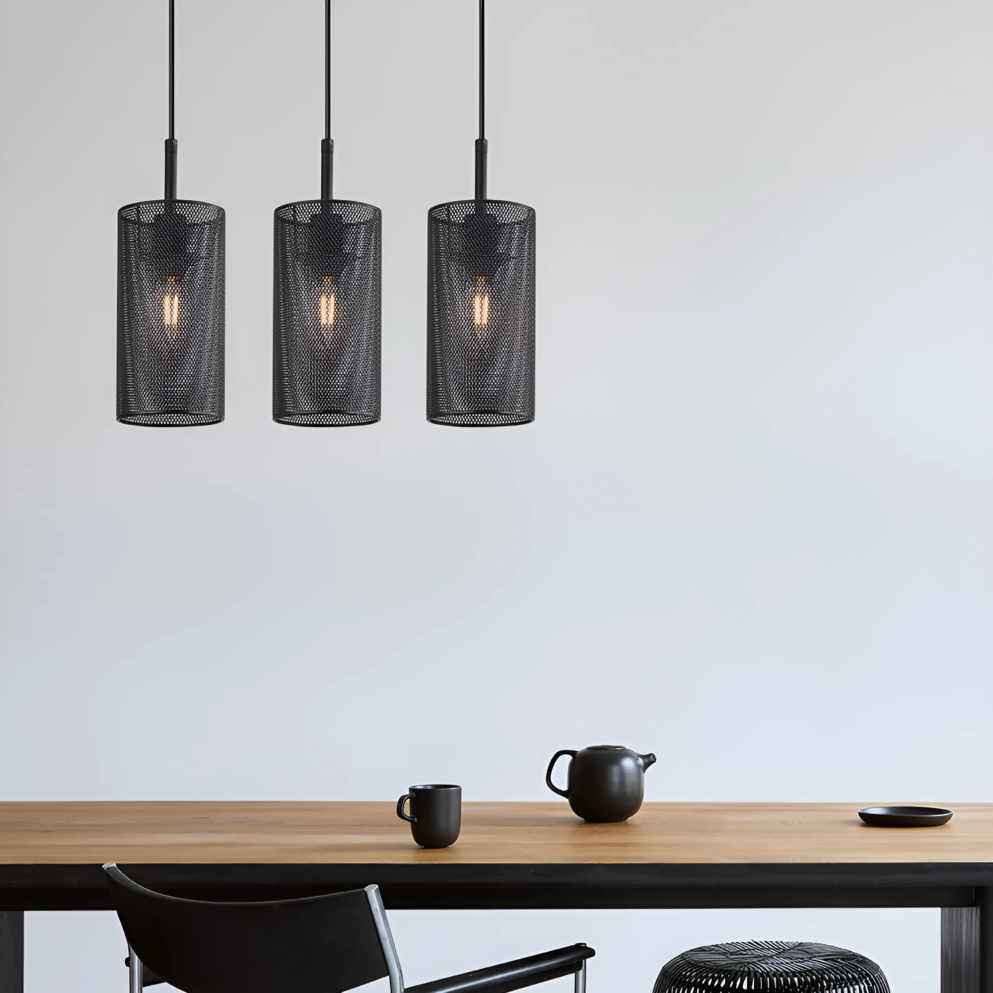 Viseća lampa sa šipkom 3×E14 crna sa žičanim kavezima serije Wire W002 - Слика 2
