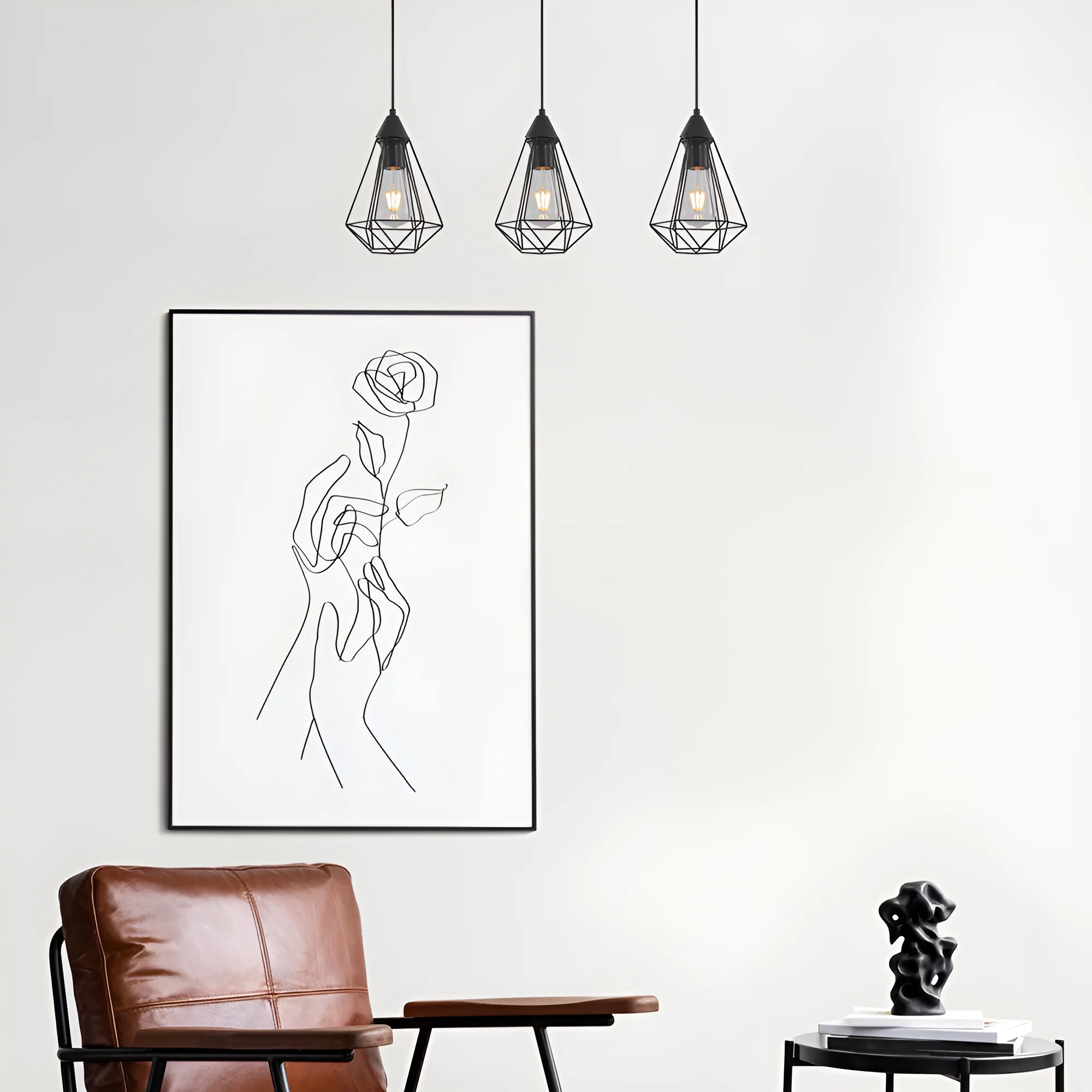 Viseća lampa sa šipkom 3×E27 crna sa žičanim kavezima serije Wire W003 - Слика 2