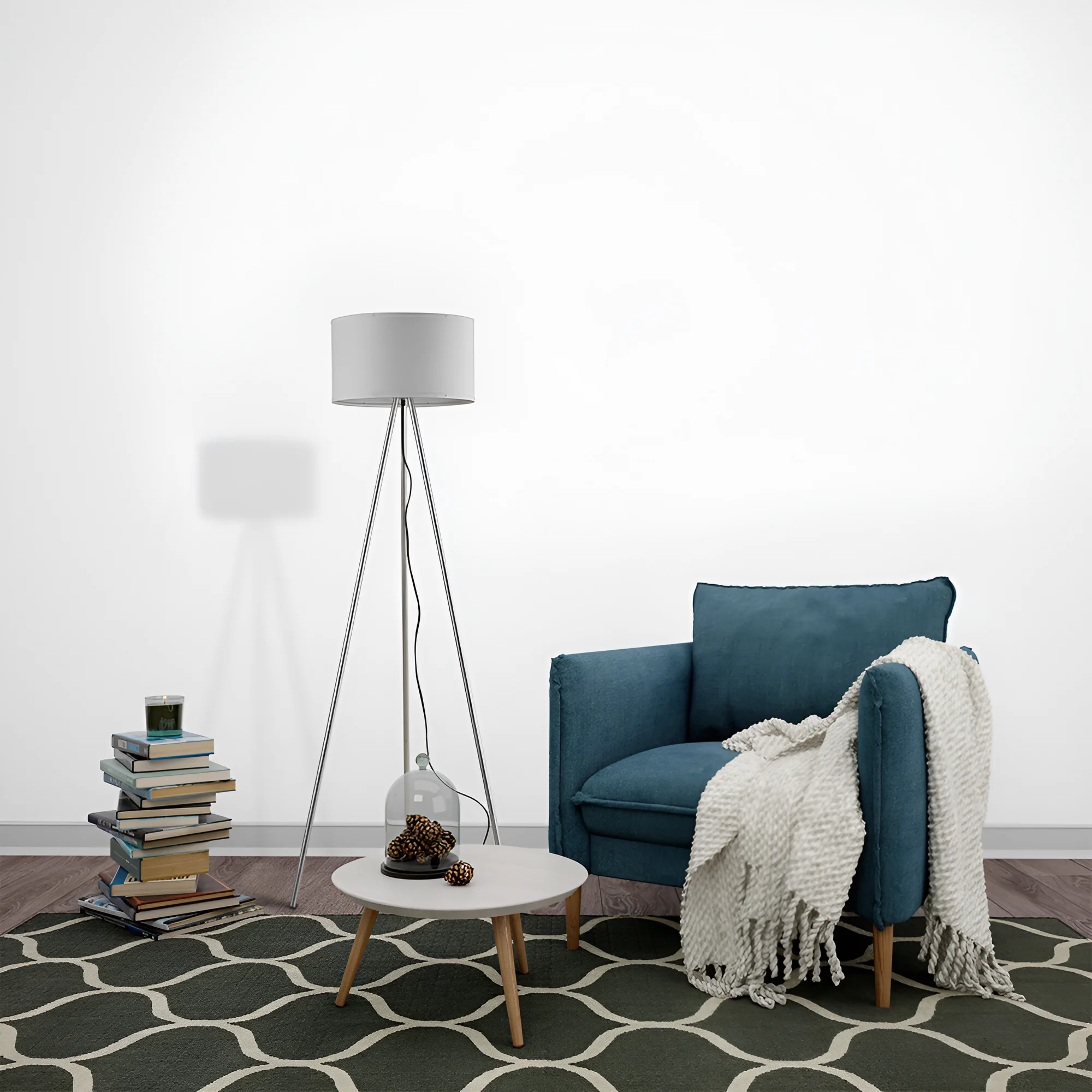 Podna lampa tronožni tekstilni abažur Bela grlo E27 - Слика 2
