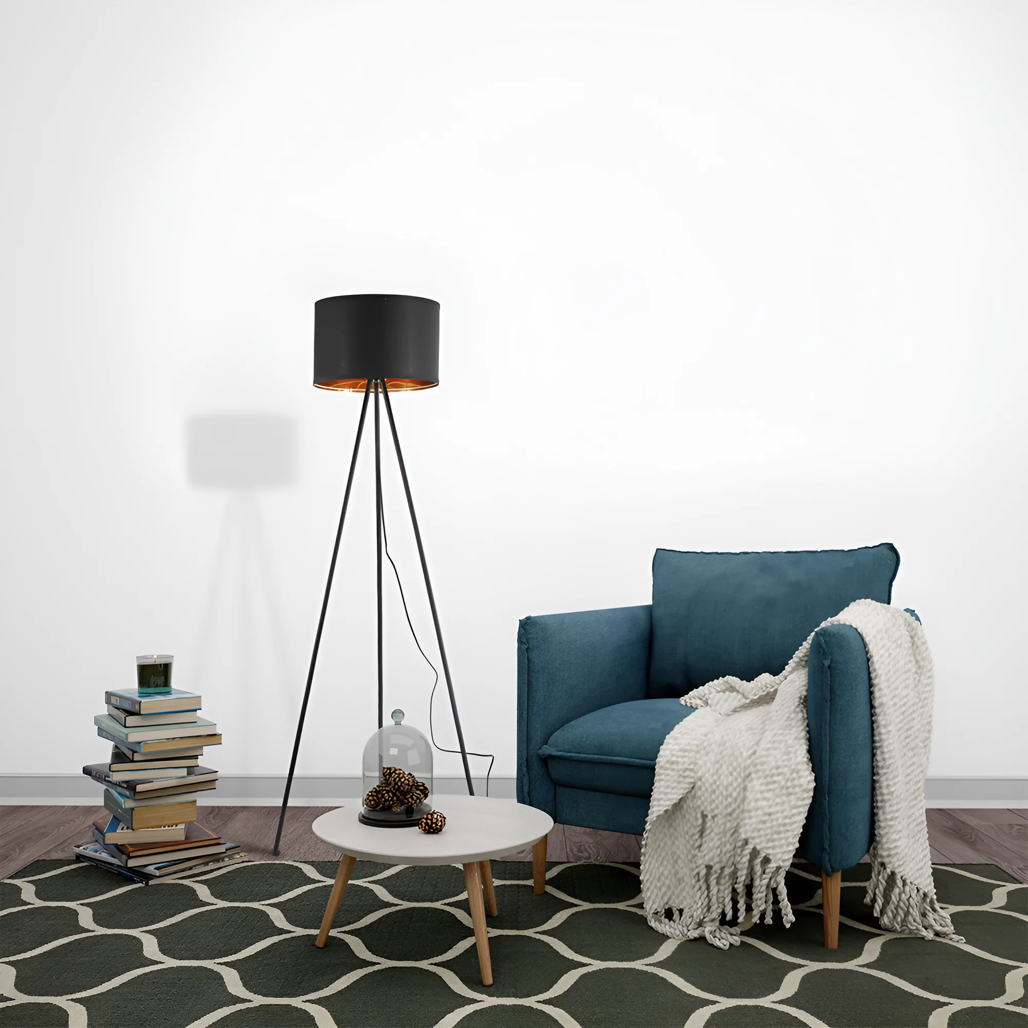 Podna lampa tronožni tekstilni abažur Crna grlo E27 - Слика 2