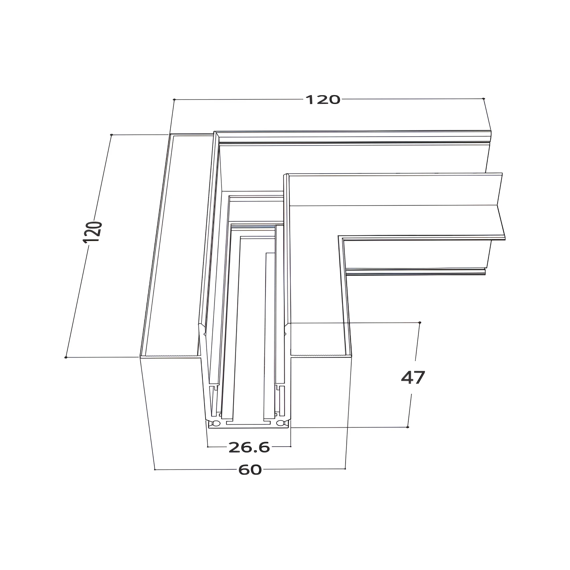Magnetni ugao ugradni 60 mm profil crni - Слика 3